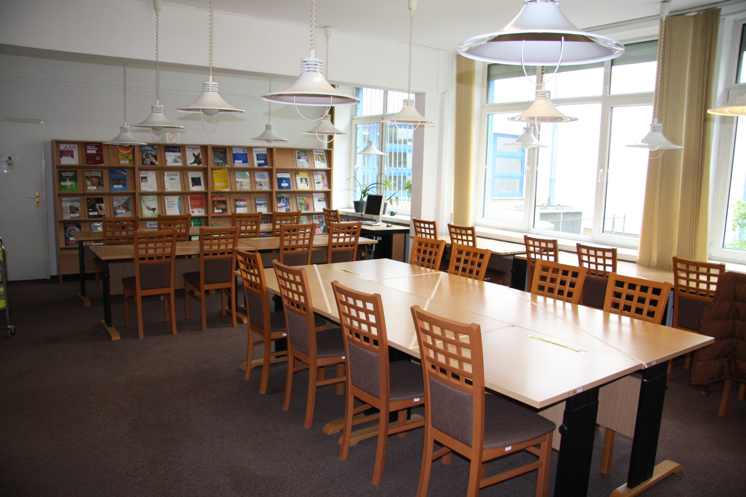 stoły i krzesła w czytelni Biblioteki przy Instytucie Medycyny Weterynaryjnej SGGW