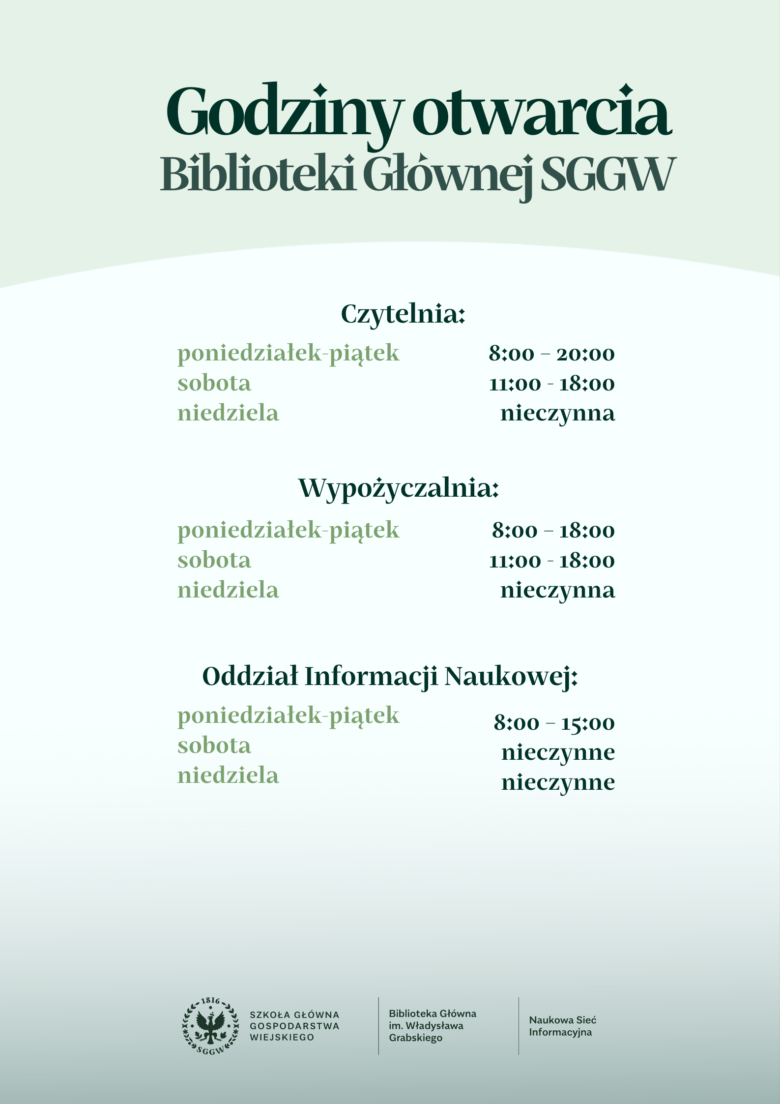 Godziny otwarcia od 20 września 2024